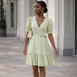 Antonio Melani Cleo Linen Blend Wrap Dress Size 10 Pastel Green Classy Brunch